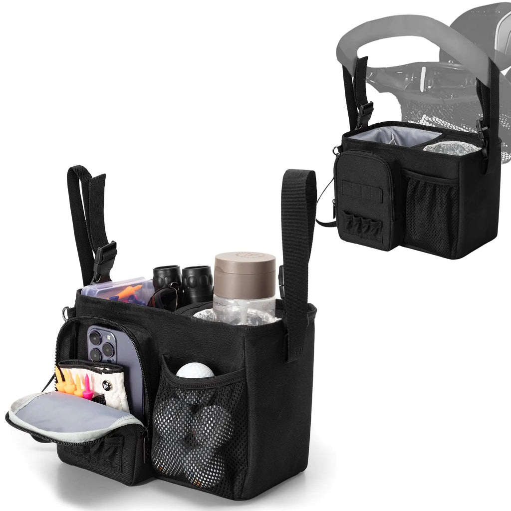 PGmoon Golf Push Cart Storage Organizer Bag Golf Push Cart Accessories Bag with Insulated Cup Holder and Multi-Pockets Fits for Most Golf Push Carts