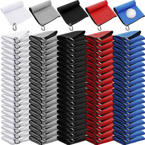 Batiyeer Golf Towels Bulk for Golf Bags 16 x 16 Microfiber Waffle Pattern Golf Towel Tri-fold Fabric Golf Towel with Clip for Mini Golf Tournament Golf Club Yoga Fitness (Multi Colors100 Pcs)
