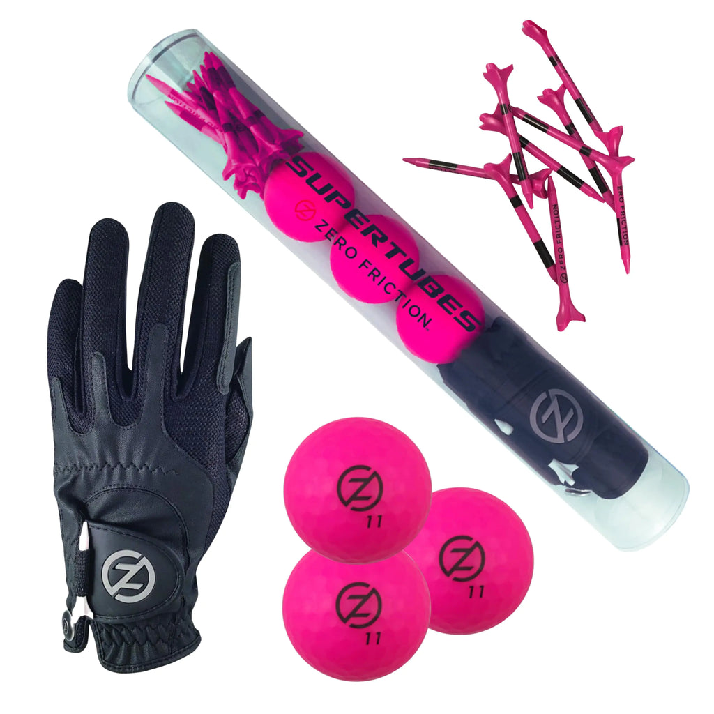 Zero Friction Mens SuperTube Golf Kit (Includes 3 golf balls 1 universal fit glove and pack of golf tees) Neon Lime