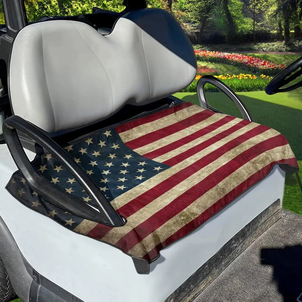 Brosoneto American Flag Golf Cart Seat Covers Washable Golf Cart Towel Blanket for Golf Cart Club Car Easy to Install Golf Cart Cushion Cover