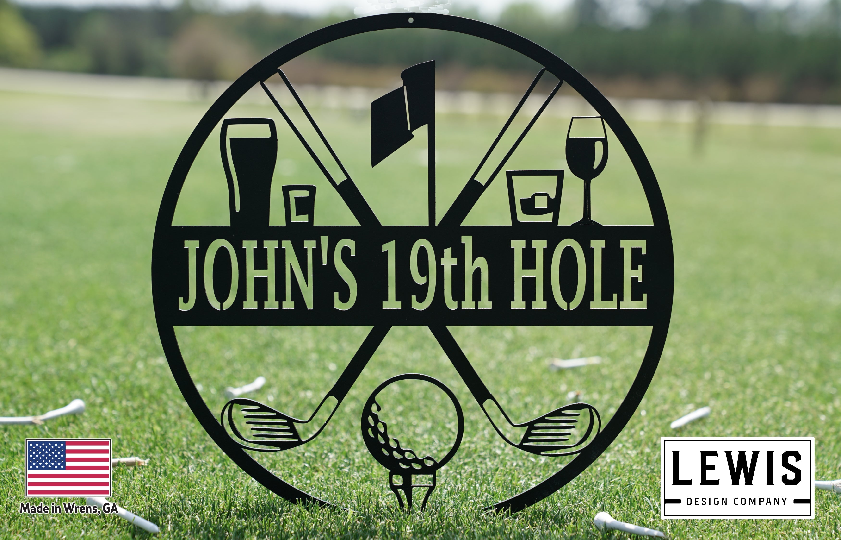 Golf 19th Hole Custom Name Metal Sign