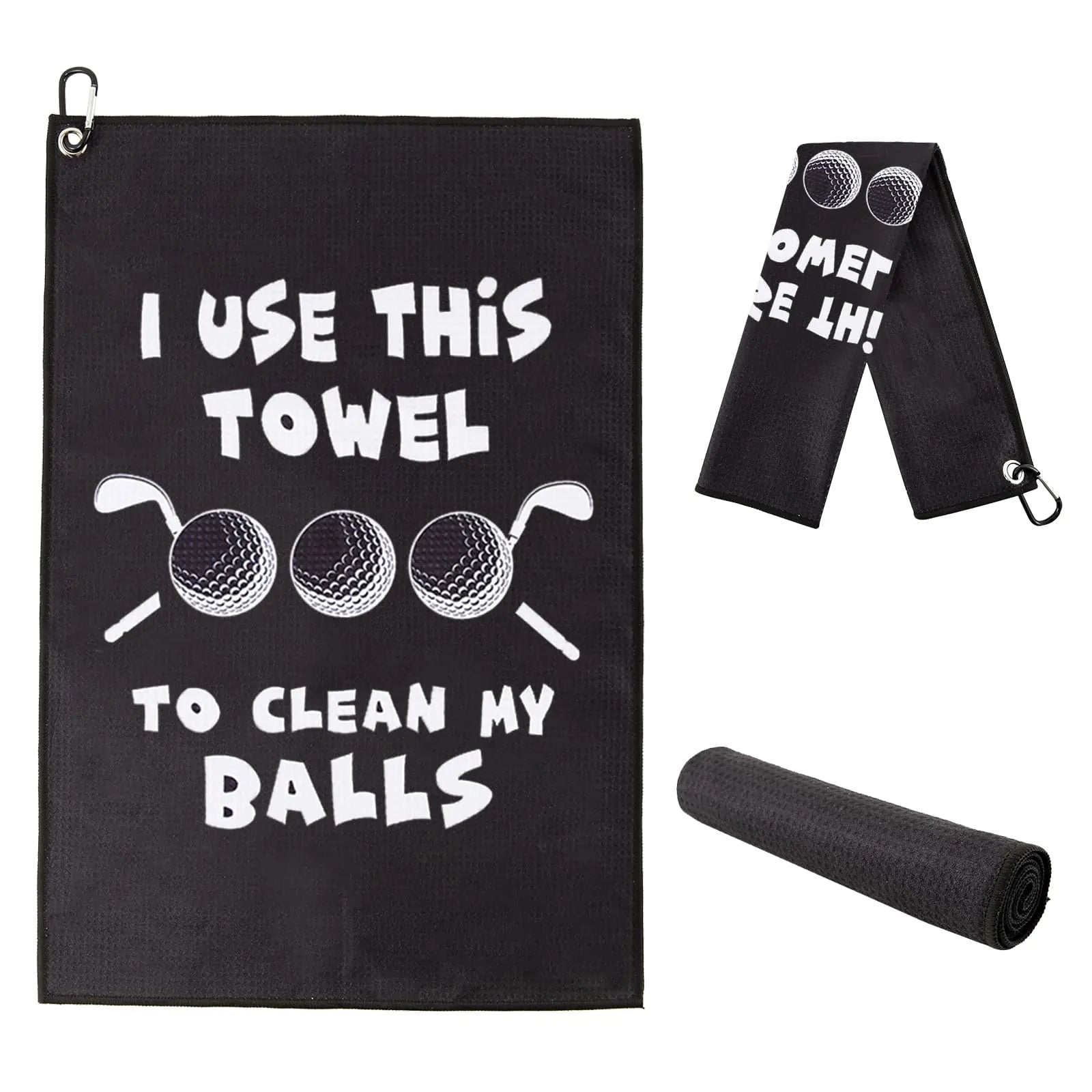 Golf Towel Printed Golf Towels for Golf Bags with Clip Golf Accessories Funny Golf Gifts for Men Golfers Husband Boyfriend Dad Birthday Gifts for Golf Fan-I Use This Towel to Clean My Balls.