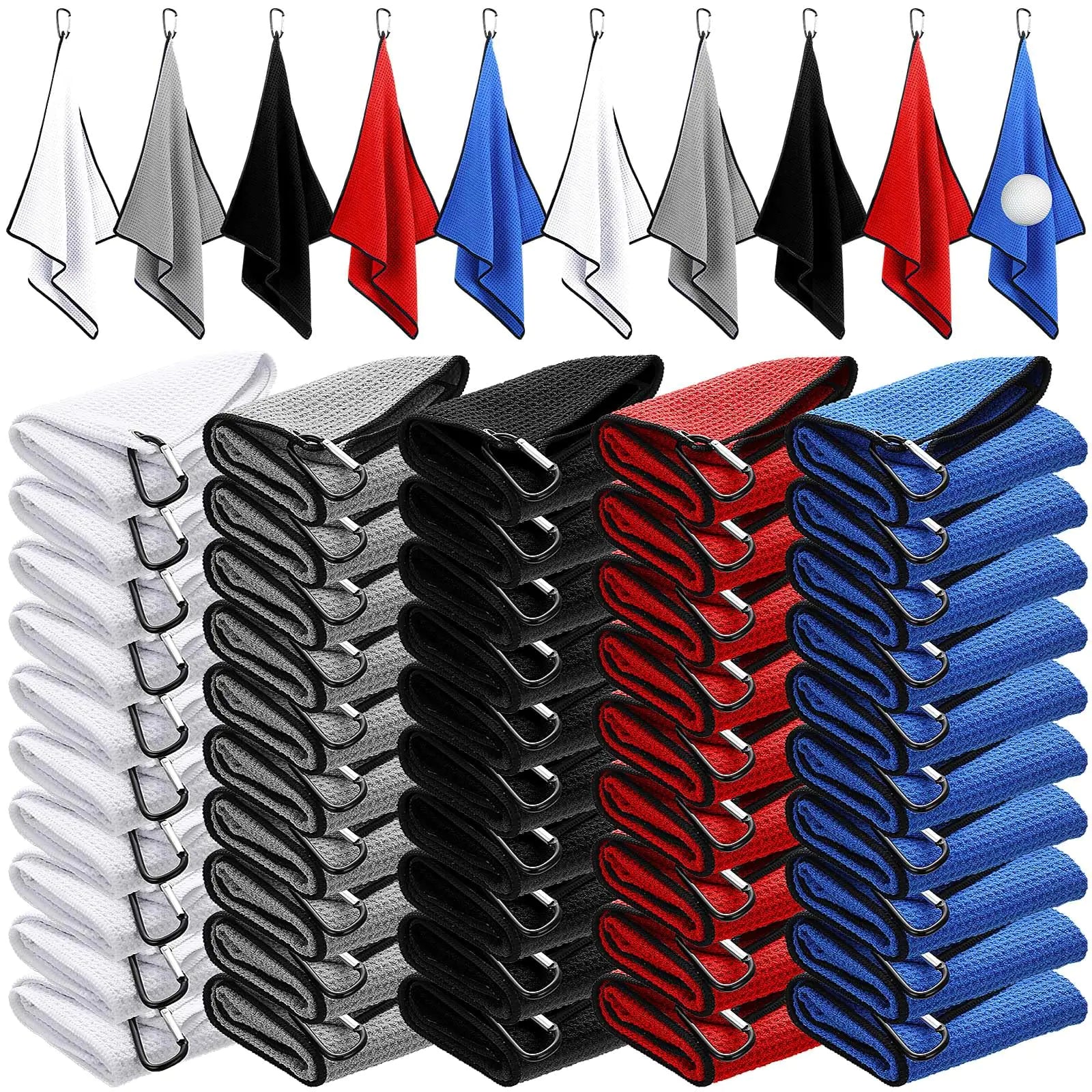 Batiyeer Golf Towels Bulk for Golf Bags 16 x 24 Microfiber Waffle Pattern Golf Towels Tri Fold Golf Towels with Clip for Mini Golf Tournament Hiking Yoga Golf Bags (Classic Color50 Pcs)