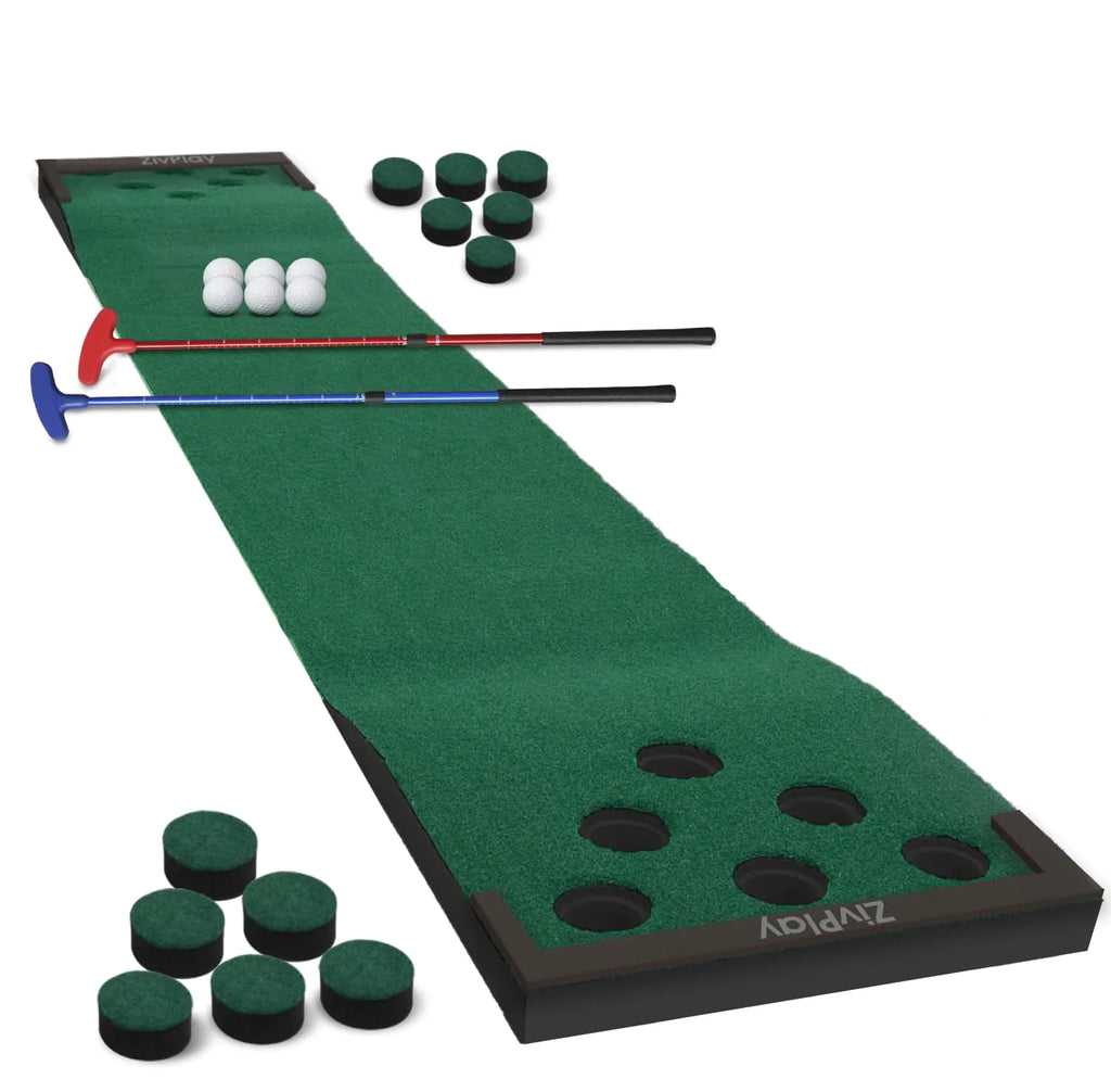 Golf Pong Putting Game Golf Beer Pong Putt Putt Golf Set with 2 Putter Golf Balls for Adults Indoor Outdoor Green Color 11 Feet
