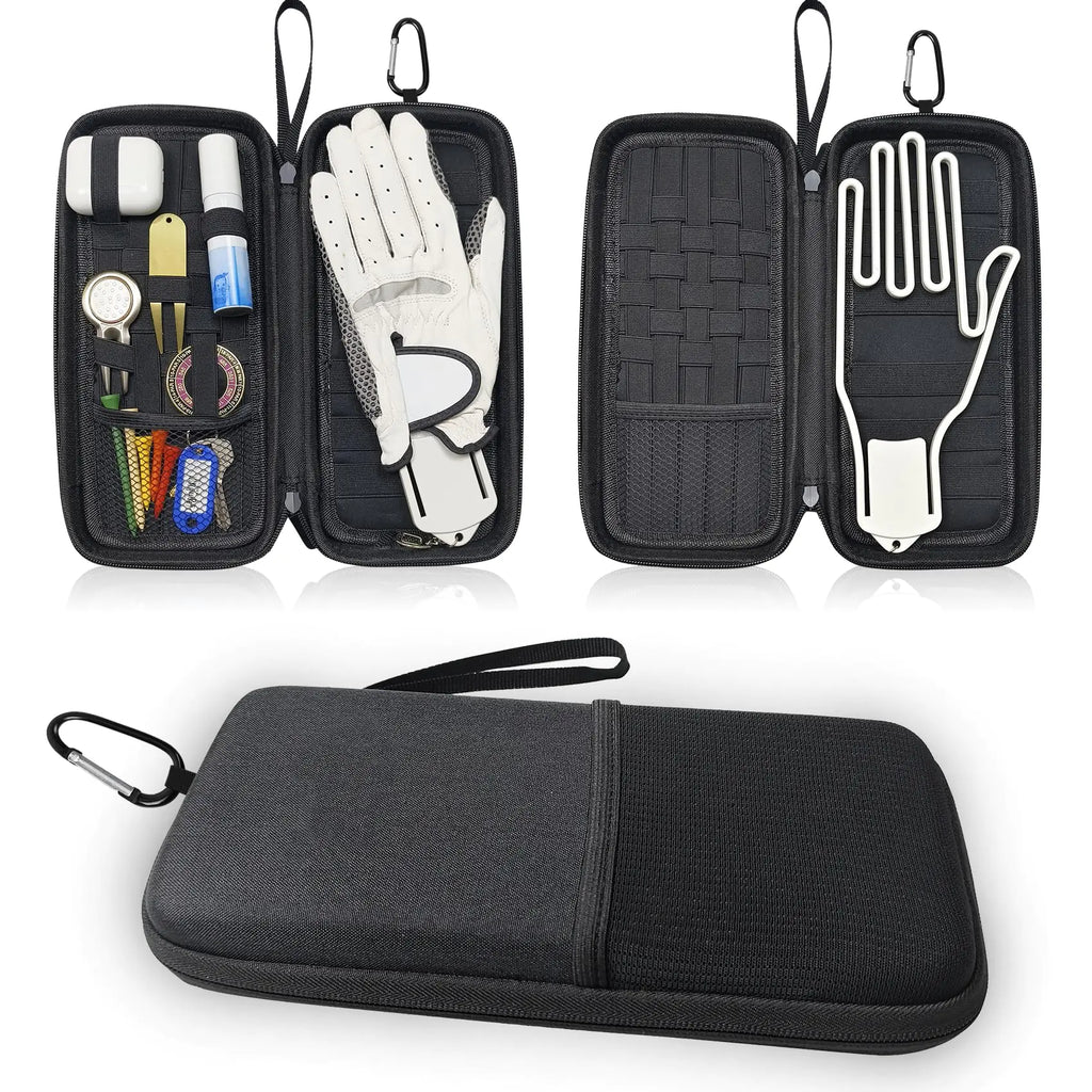 Golf Glove Holder Case Golf Bag Organizer Hard Protective Case with Pocket & Slots Store Golf Accessories and Personal Items Multifunctional Storage Golf Bag Gift for Men Women Golfers