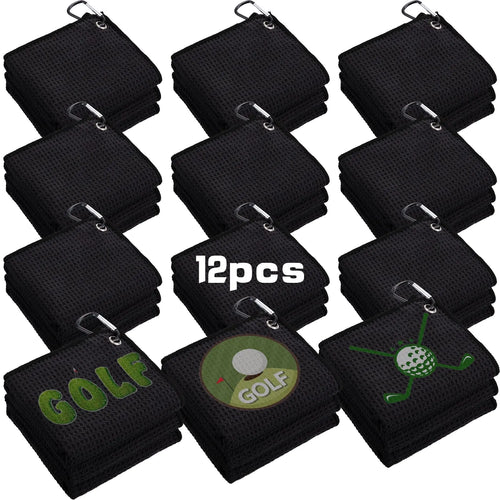 Batiyeer 12 Pcs Golf Towel Bulk for Golf Bags 16 x 16 Microfiber Fabric Golf Towel with Clip Waffle Pattern Golf Towel for Golf Bags Fitness Camping Hiking Yoga(Black)
