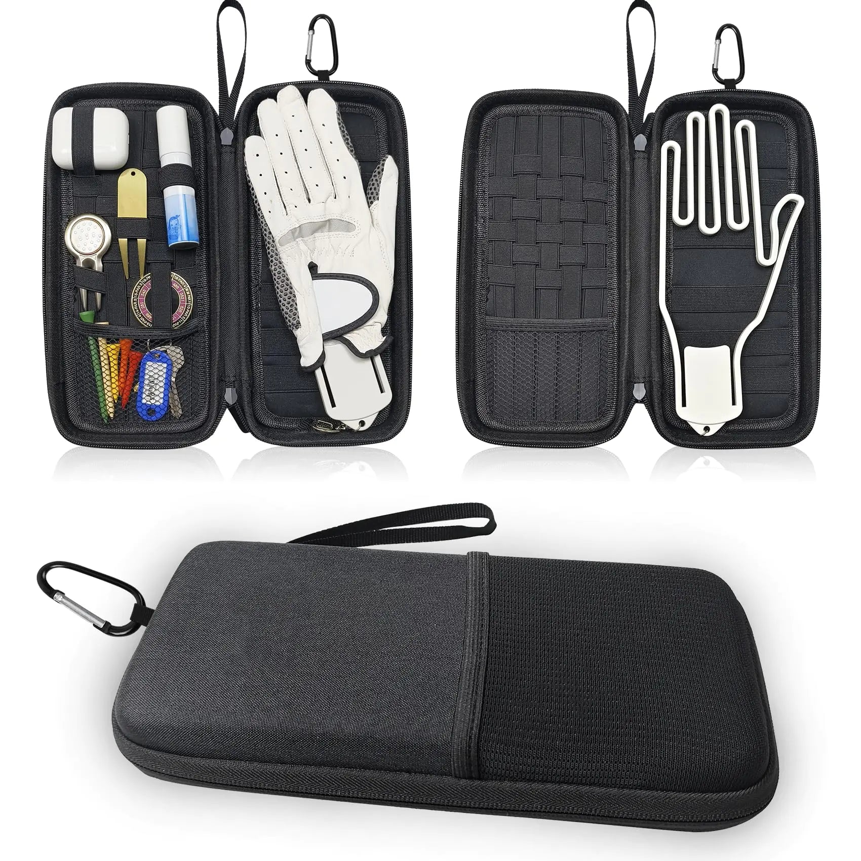 Golf Glove Holder Case Golf Bag Organizer Hard Protective Case with Pocket & Slots Store Golf Accessories and Personal Items Multifunctional Storage Golf Bag Gift for Men Women Golfers