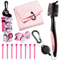 Liliful 12 Pcs Golf Accessories Kit Include Golf Tees Golf Towel Golf Ball Bag with Hook Cleaner Brush Divot Tool with Magnetic Ball Marker for Women Man Golf Gifts(Pink)