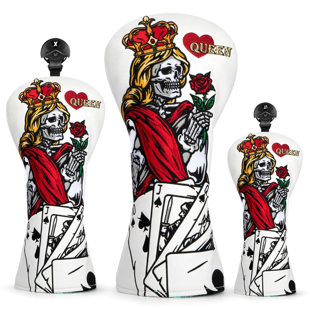 BAIRBRE Golf Club Cover Poker Queen Golf Driver Cover Fairway Wood Headcover Hybrid Head Covers Golf Club Covers for Most Brand (for 3pcs/Set)