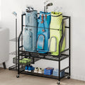 DWVO 3 Golf Bag Organizer with Drawer Golf Equipment Storage Rack w/Casters Golf Storage Organizer for Golf Bags Clubs Balls and Other Equipment Accessories