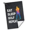 Eat Sleep Golf Repeat Polyester and Cotton Blend Printed Golf Towel Funny Golf Accessories for Men Golf Gift for Golf Fan Dad Grandpa Golf Lover Birthday Gift