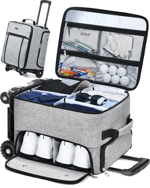 CAB55 Golf Trunk Organizer with 4 Wheels 2 Layer Waterproof Car Golf Organizer with Separate Ventilated Compartment for 2 Pair Shoes Golf Trunk Storage for Clothes Accessories Golf Gifts (Gray)