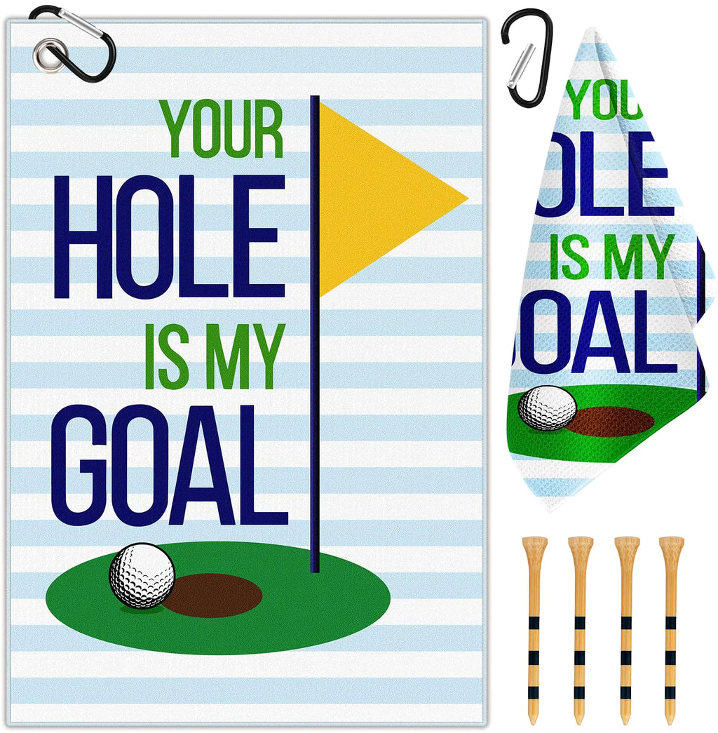 Swooflia Golf Towel with Clip for Golf Club Bags for Men Women Golfers Accessories Funny Hole Goal Microfiber Large Golfing Rag with 4 PCS Golf Tees